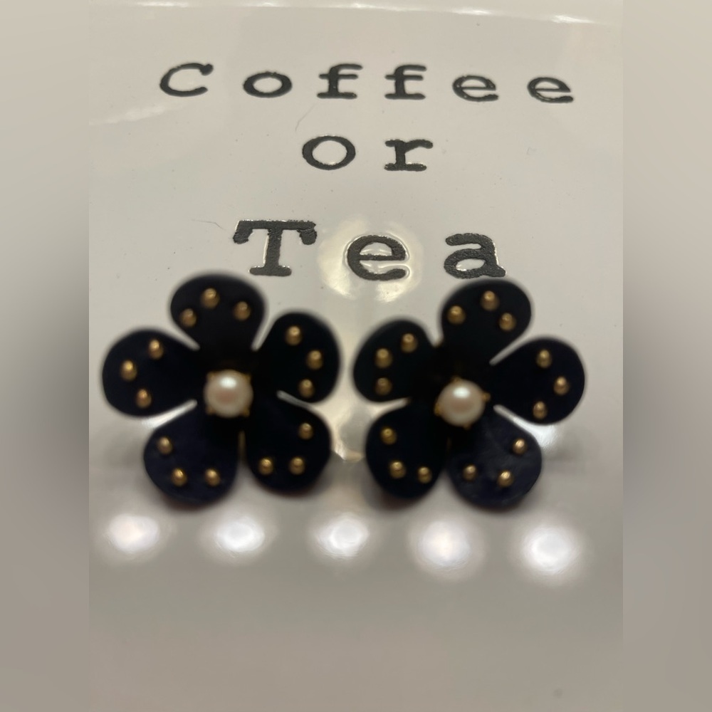 JCrew Nifty Navy Leather Floral Earrings